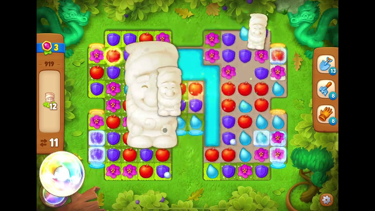 GardenScapes Level 919 no boosters (17 moves)