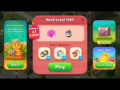 Gardenscapes Level 1407 Walkthrough "No Boosters Used"